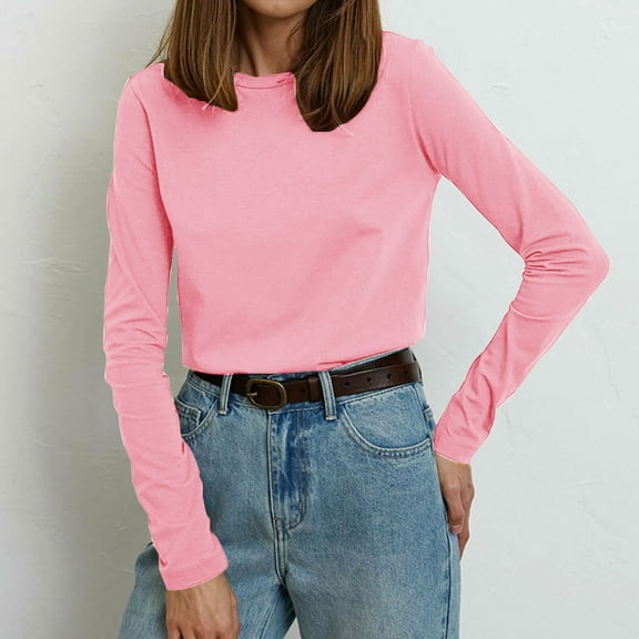 Free Shipping Long Sleeve Knit Tops for Women Round Neck Basic Tees, New Women's All-Match Pullover Fit Fall Tops