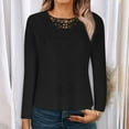 thumbnail image 1 of Free Shipping Long Sleeve Shirt for Women 2025 Fall Solid Lace Patchwork Hollow Out Crew Neck Top Casual Trendy Crochet Knit Blouses, 1 of 6