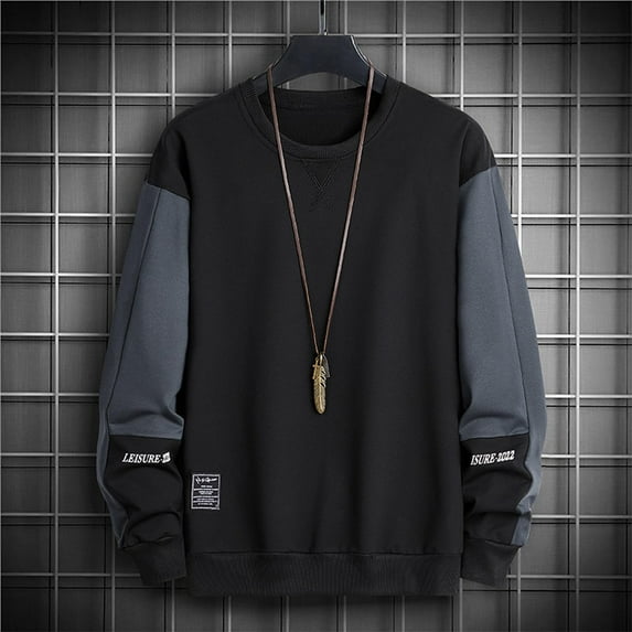 Free Shipping Men's Patchwork Fleece Sweatshirts Fall Winter Round Neck Shirts Trendy Color Block Casual Loose Athletic Pullover