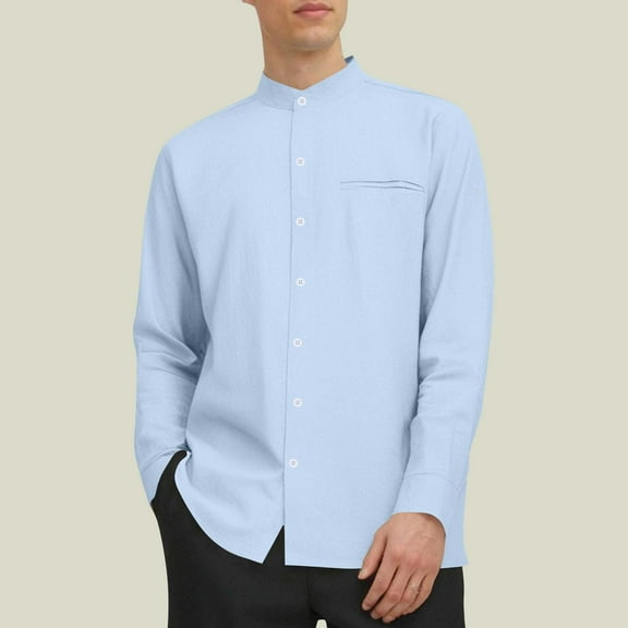 Free Shipping Mens Dress Shirts Wrinkle Free Dress Shirts for Men Long Sleeve Button Down Shirts Banded Collar Shirts