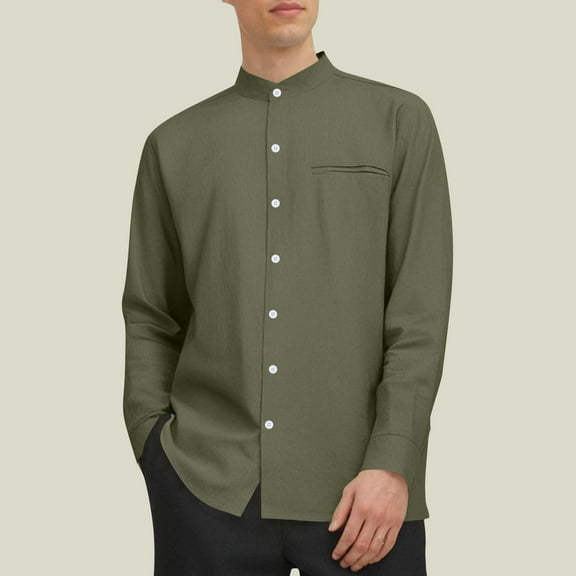 Free Shipping Mens Dress Shirts Wrinkle Free Dress Shirts for Men Long Sleeve Button Down Shirts Banded Collar Shirts