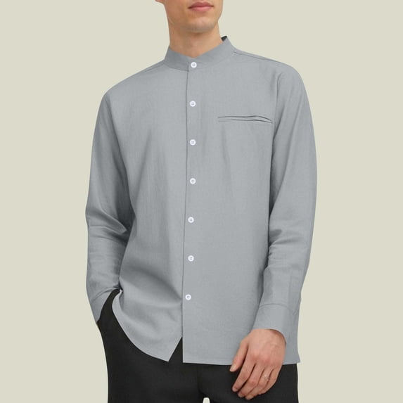 Free Shipping Mens Dress Shirts Wrinkle Free Dress Shirts for Men Long Sleeve Button Down Shirts Banded Collar Shirts