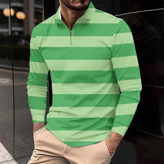Free Shipping Mens Quarter Zip Shirt Long Sleeve Polo Collared Shirt Fashion Striped Color Block Golf Shirts Casual Sweatshirt Fall