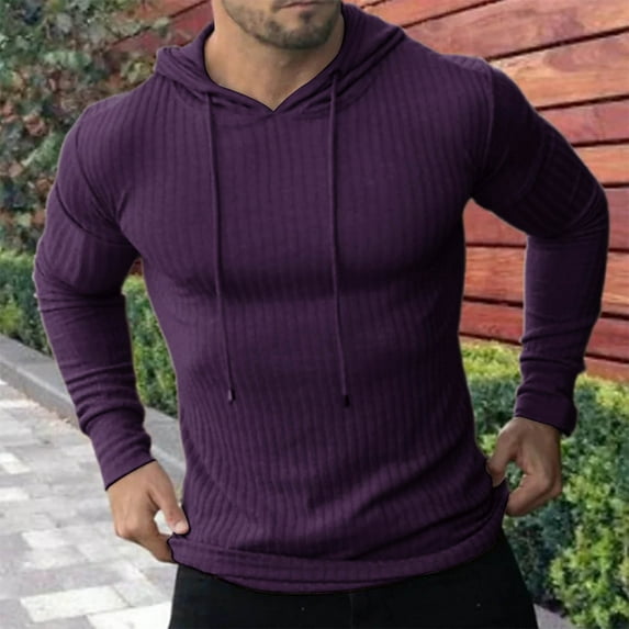 Free Shipping Ribbed Workout Hooded Sweater for Men Slim Fit Gym Bodybuilding Solid Color Muscle Pullover Sweatshirt with Hood