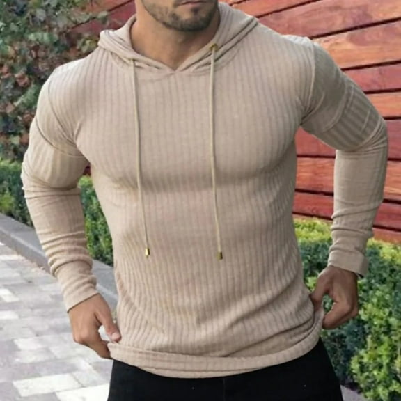 Free Shipping Ribbed Workout Hooded Sweater for Men Slim Fit Gym Bodybuilding Solid Color Muscle Pullover Sweatshirt with Hood