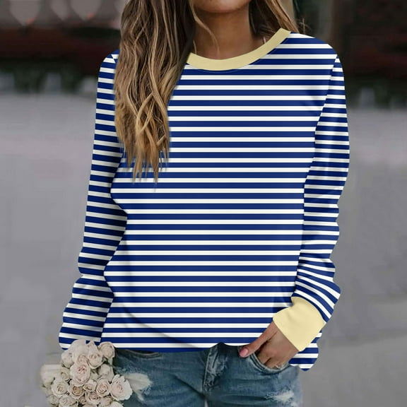 Free Shipping Women Striped Oversized Sweatshirt Long Sleeve Color Block Hoodies Casual Loose Trendy Crew Neck Tops