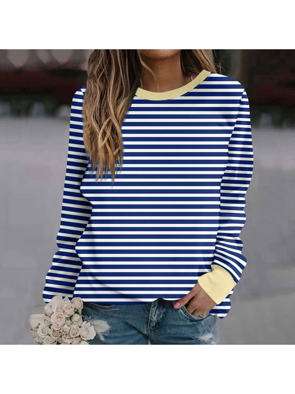 Free Shipping Women Striped Oversized Sweatshirt Long Sleeve Color Block Hoodies Casual Loose Trendy Crew Neck Tops