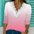 thumbnail image 1 of Free Shipping Women's Fashion Fall Gradient Tops Long Sleeve Lace Trim V Neck Casual Shirts Basic Tees Loose Fit Tunic Blouses, 1 of 5