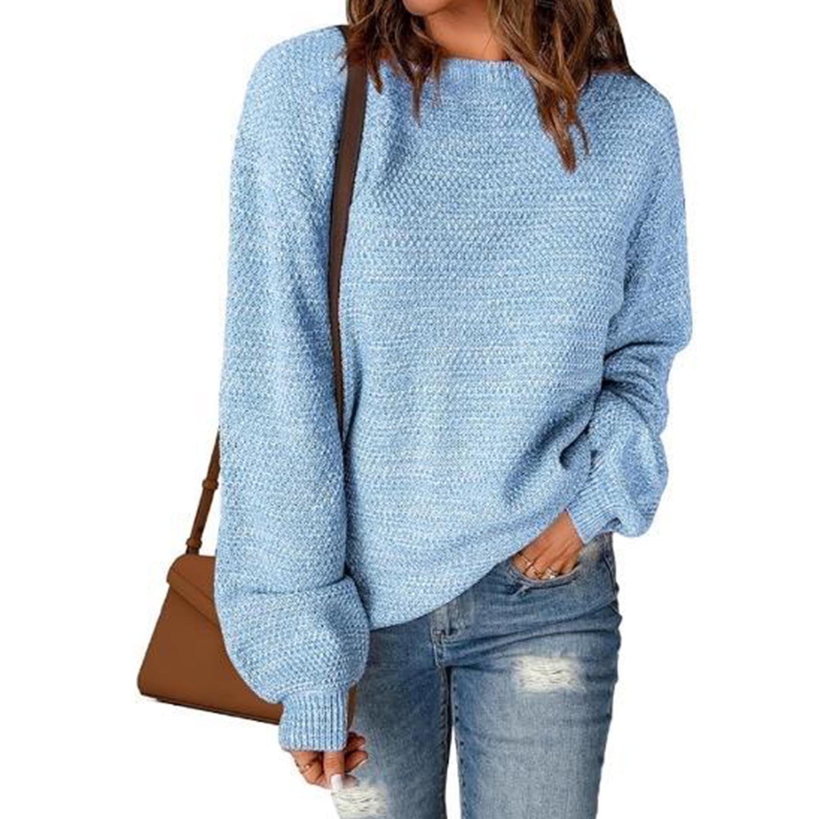 Free Shipping Women's Oversized Crewneck Sweater Puff Long Sleeve Cable Slouchy Pullover Jumper Tops Classic Solid Knit Sweaters