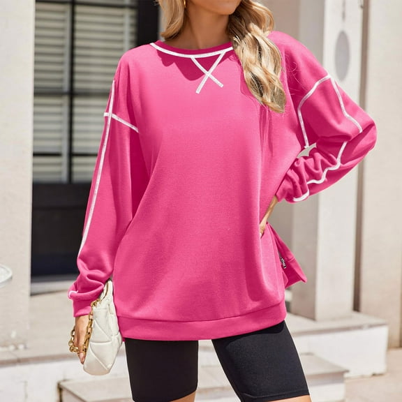 Free Shipping Women's Oversized Sweatshirts Side Zipper Fleece Lined Crewneck Pullover Tops Warm 2025 Fall Trendy Clothes