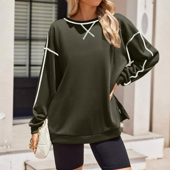 Free Shipping Women's Oversized Sweatshirts Side Zipper Fleece Lined Crewneck Pullover Tops Warm 2025 Fall Trendy Clothes