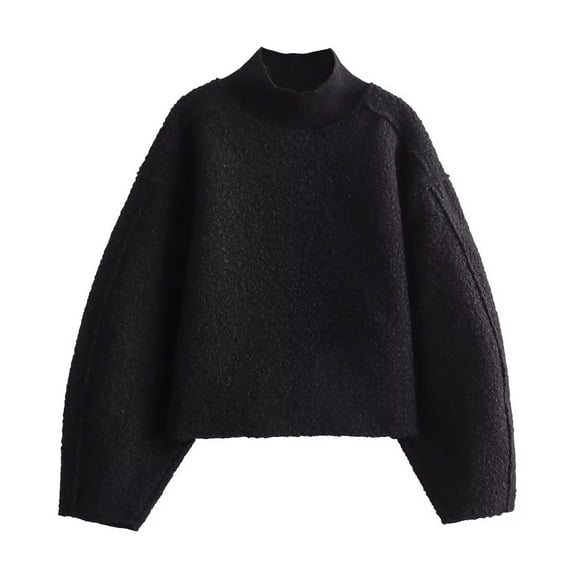 Free Shipping Women's Warm Fleece Pullovers Sweatshirts Solid Knitted Turtleneck Crop Tops Reverse Seam Chic Winter Tops