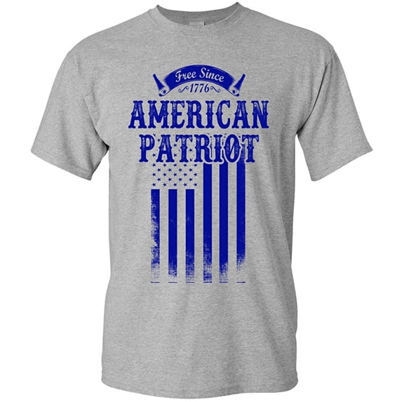 Free Since 1776 American Patriot USA Flag Blue Patriotic DT Adult T-Shirt Tee