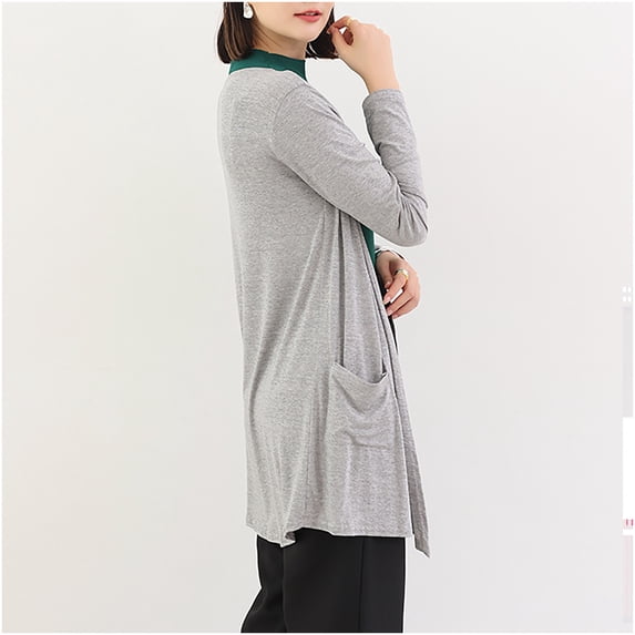 Free Size Long Knit Duster Cardigan Women Open Front Pocket Relaxed Fit Lightweight Outerwear for Beach Office Commute Gray A Free Size