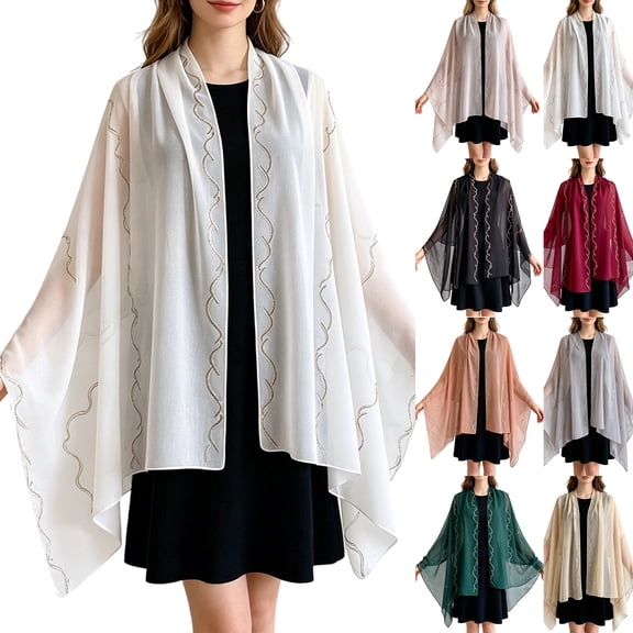 Free Size Thin Shimmer Capes, Elegant Wavy Rhinestone Open Front Ponchos, Luxurious Banquet Flowing Overdress, Dress Matching Evening Accessory Shawl with Wavy Hot Diamonds