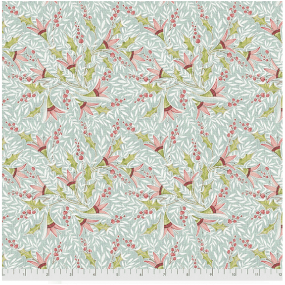 Free Spirit Cori Dantini Holly Jolly Holly Berry Blooms Blue Cotton Fabric By The Yard