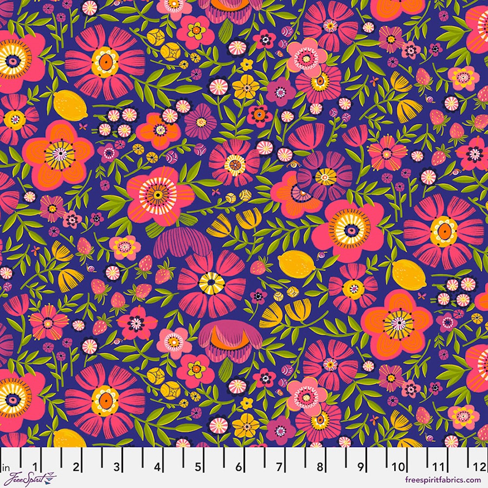 Free Spirit Cori Dantini Summer Love Summer Blooms Indigo Cotton Fabric By The Yard