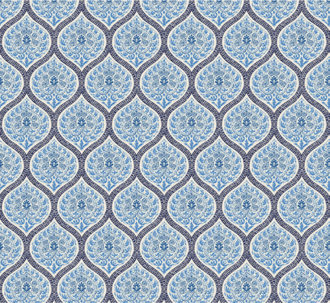 Indigo and White Quilted Cotton Fabric by the Yard