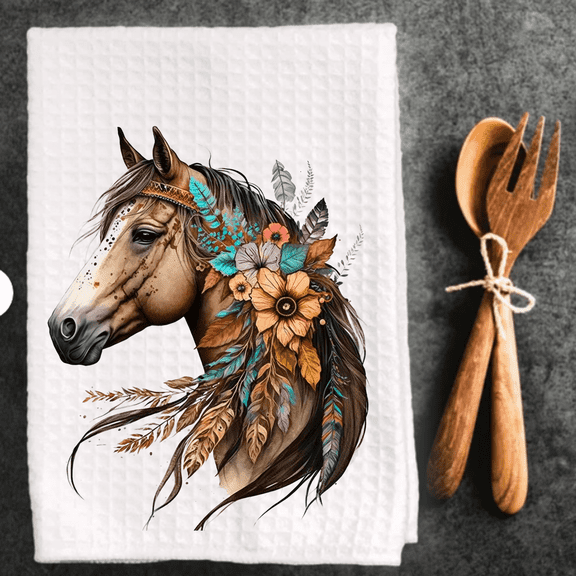 Free Spirit Floral Horse Kitchen Hand Towel 16x24 Inch
