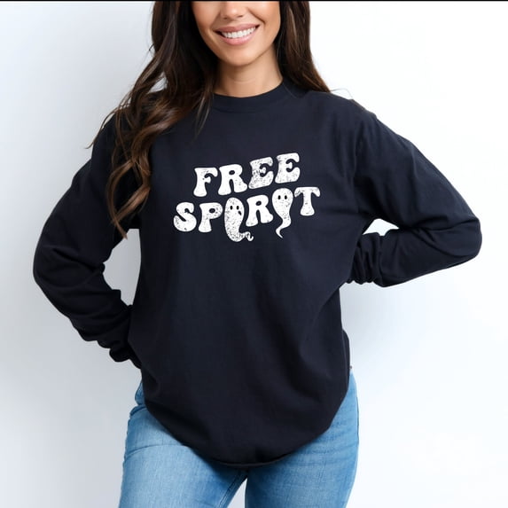 Free Spirit Ghost Distressed - Women's Garment Dyed Long Sleeve Graphic T-Shirt