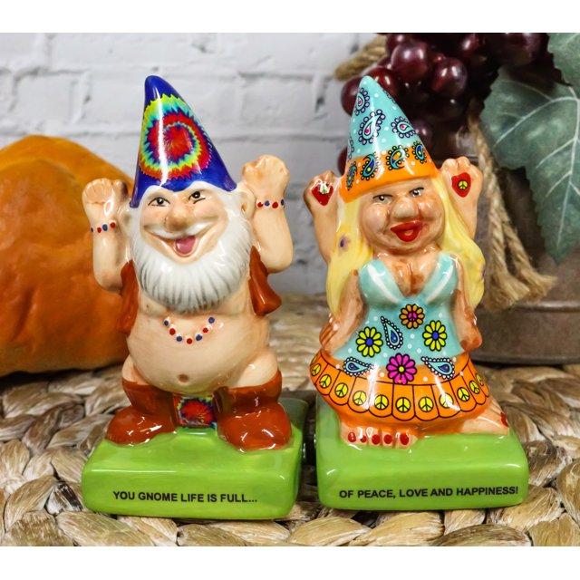 Free Spirit Hippie Mr Gnome And Flower Child Lady Gnomes Salt Pepper
