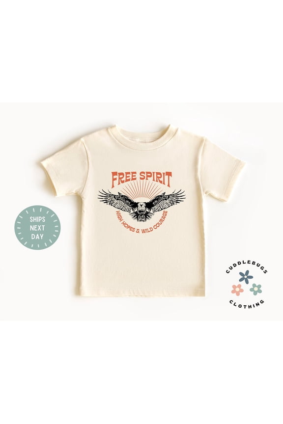 Free Spirit Kids Tee - Retro Flying Eagle Toddler Shirt - Wild And Free - Gift For Boy Girt - Birthday Boy Girl - Grandkid - Natural Tee, New Born, Baby Shower Gift, New Parents Gift