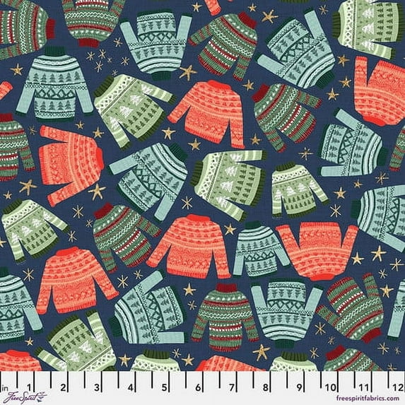 Free Spirit Mia Charro Christmas Squad Winter Warmth Navy Cotton Fabric By Yard