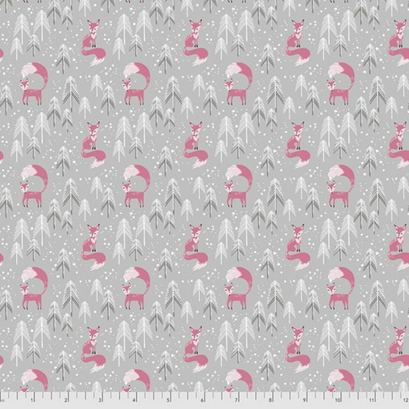 Free Spirit Penn 2 Paper Snowy Days Foxes Gray Cotton Flannel Quilting Fabric by Yd