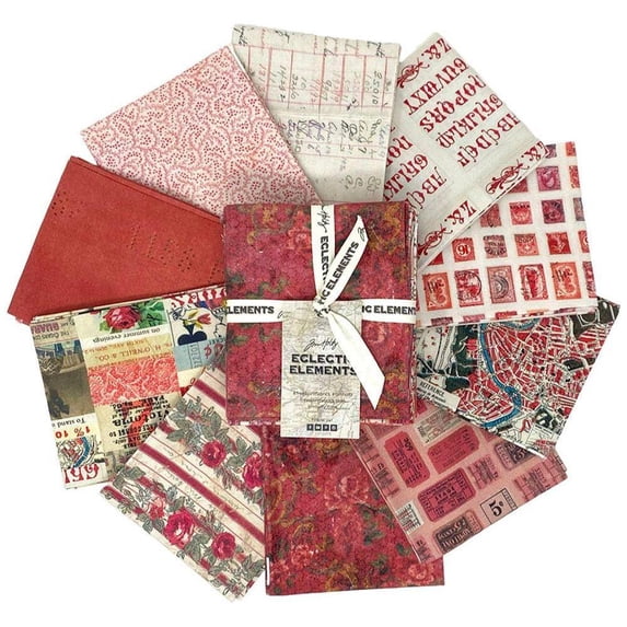 Free Spirit - RED Eclectic Elements Palette Fat Quarter Bundle by Tim Holtz 10 pcs