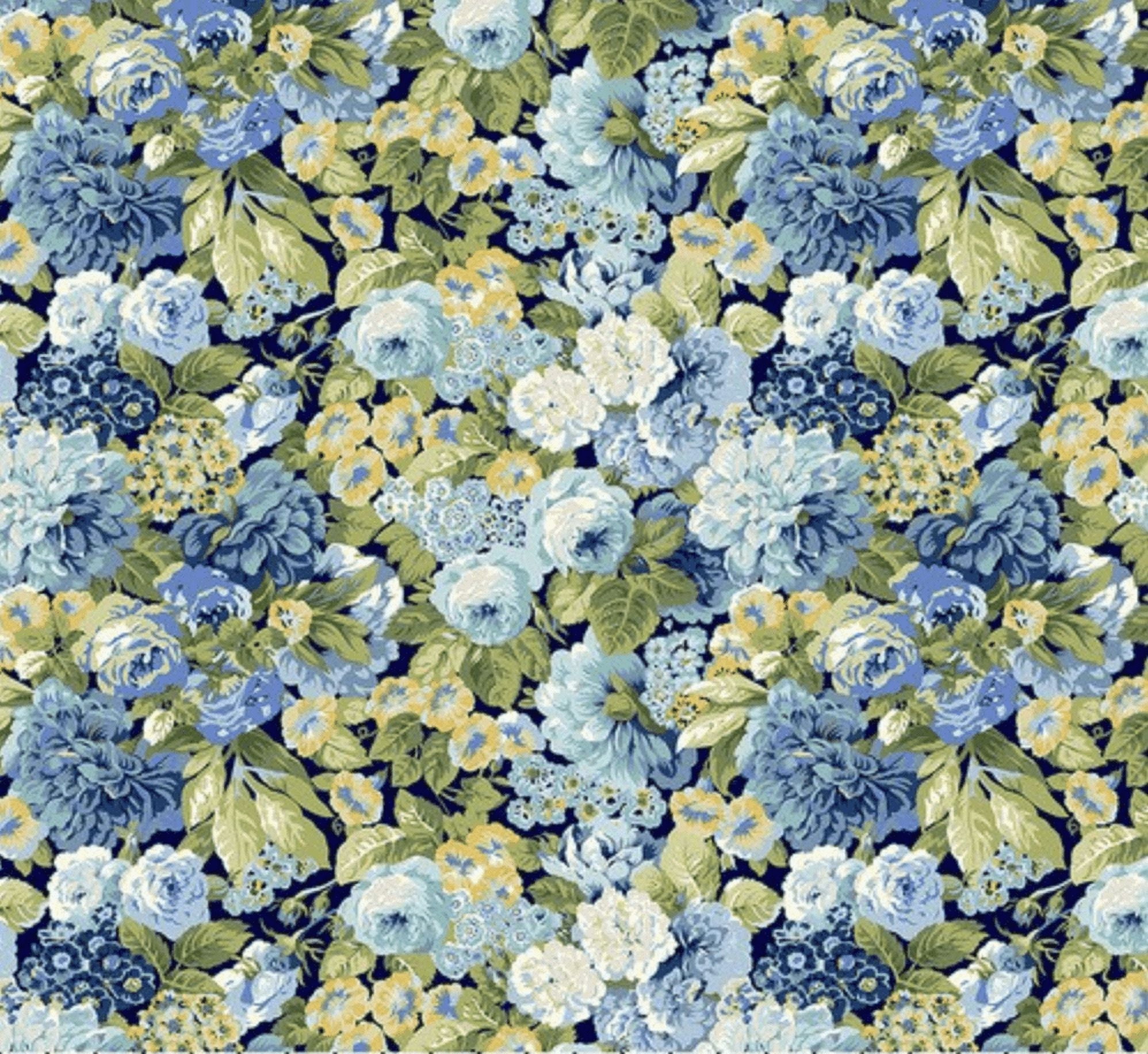 Free Spirit Sanderson Rose & Peony Small Indigo Fabric By The Yard