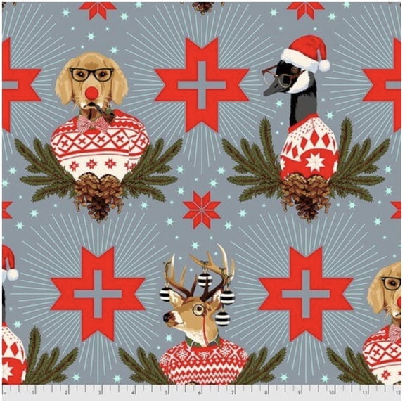 Free Spirit Tula Pink Holiday Homies Buck Buck Goose Blue Spruce Flannel Fabric By The Yard