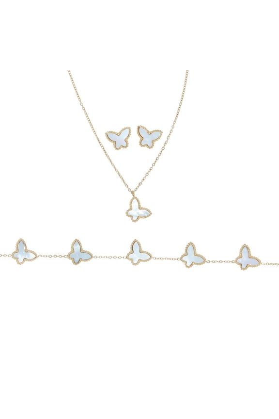 Free Spirit White Butterfly Gold-Tone Necklace, Bracelet and Earring Trio