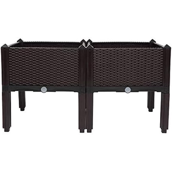 Free Splicing Injection Planting Box,Plastic Raised Garden Bed,Flower Box Kit,Rattan Style Grow Planter Care Garden Planter, Self-Watering Herb Planter, Raised Garden Beds in/Outdoor (2Pcs, Brown)
