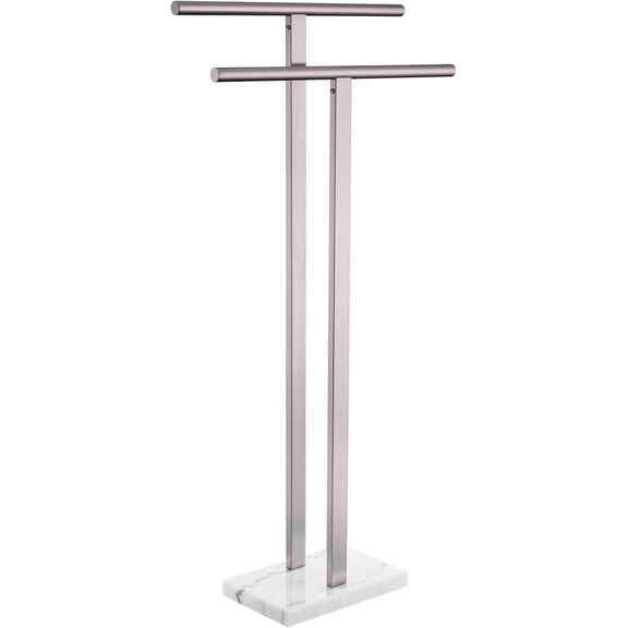 Free-Standing 2-Tier Towel Rack with Heavy Marble Base  Brushed Nickel Finish, Stainless Steel