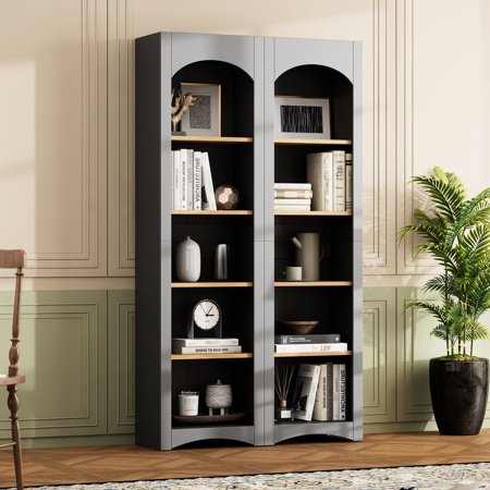 Free Standing 5 Tier Grey Cabinet | For Office or Dining Room | Durable Construction | Anti-Tipping Devices for Stability