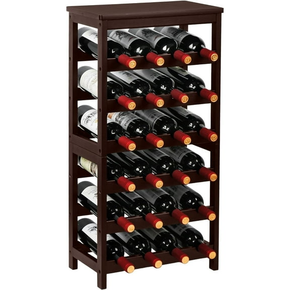 Free Standing 6-Tier Bamboo Wine Rack with Table Top, 24-Bottle Capacity, Brown