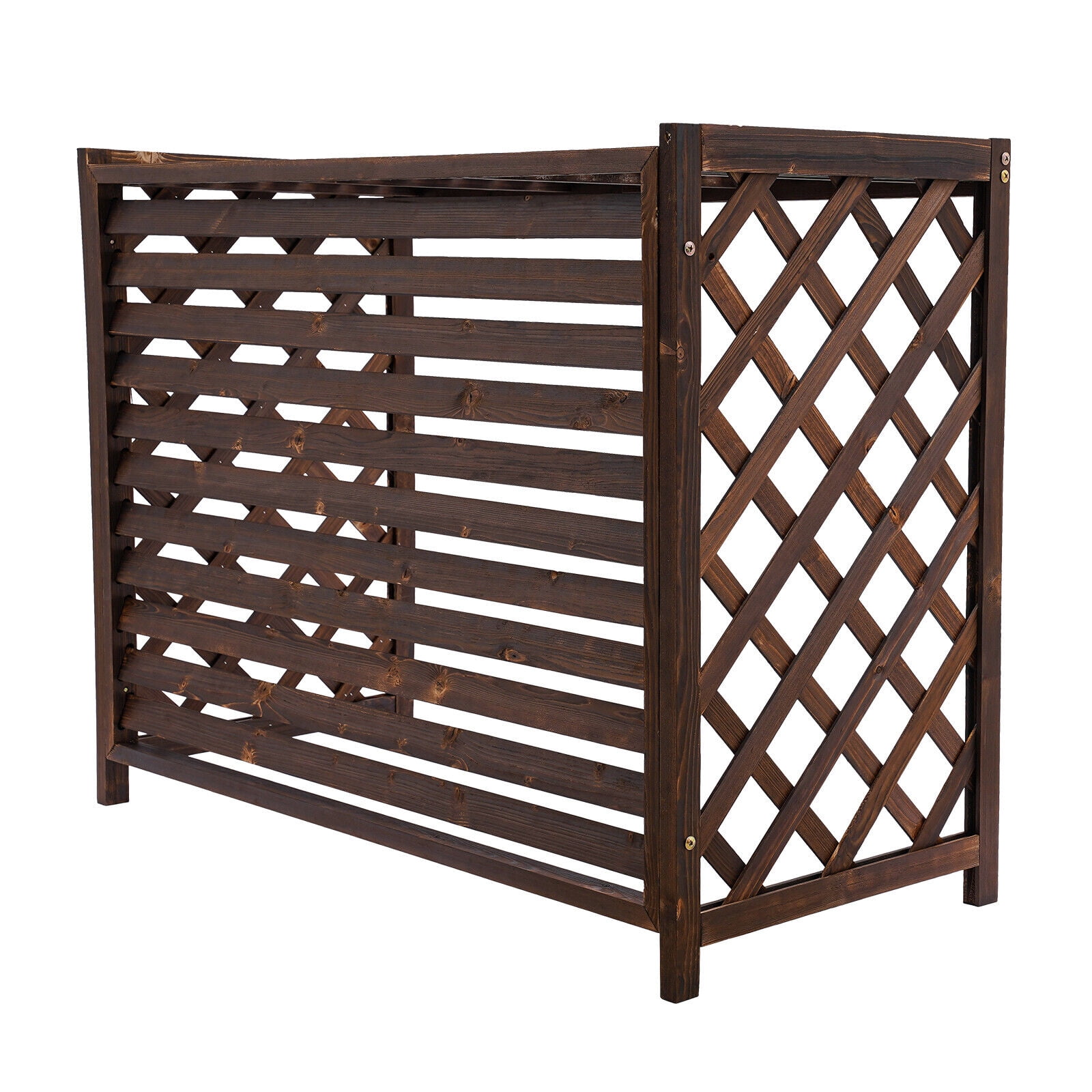 Free Standing Air Conditioner Fence Screen Wood Color A/C Wooden Fence ...