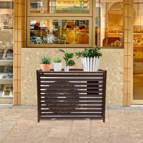 Free Standing Air Conditioner Fence Screen Wood Color A/C Wooden Fence AC Covers