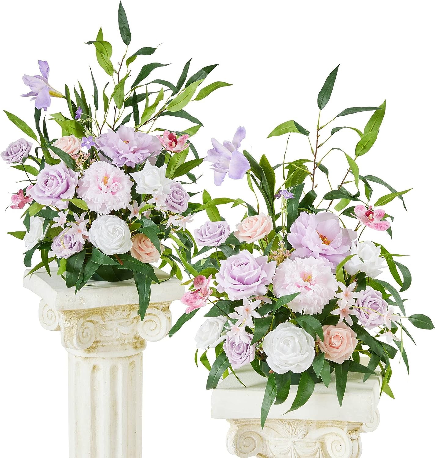 FreeStanding Artificial Flower, Set of 2, Table Centerpiece with Rubber Pad, Silk Fake Flower