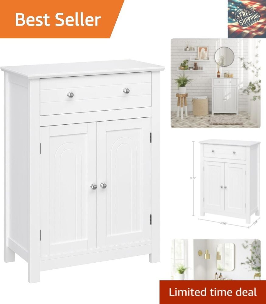 White Freestanding Bathroom Storage Cabinet with Adjustable Shelving