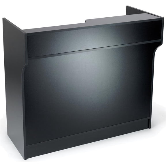 Free-Standing Black Melamine Register Stand, With Adjustable Shelves, Pull-Out Drawer, And Check Writing Area (MRCLT48BK)