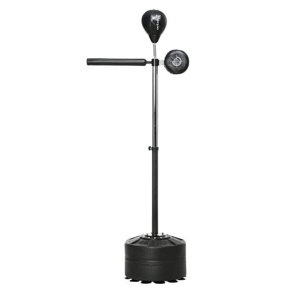Free Standing Boxing Bag with Stand, Speed Bag Reaction Bar, Adjustable 64-81in Height, Hand Wraps, for Adults & Teens, Black