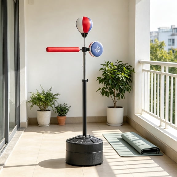 Free Standing Boxing Speed Bag with Reaction Bar Challenge, Suction Cups, Height Adjustable 64-81in for Teens & Adults