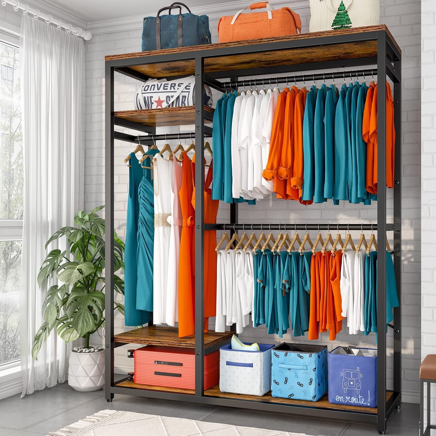 Free Standing Closet Organizer Heavy Duty Clothing Rack with Shelves