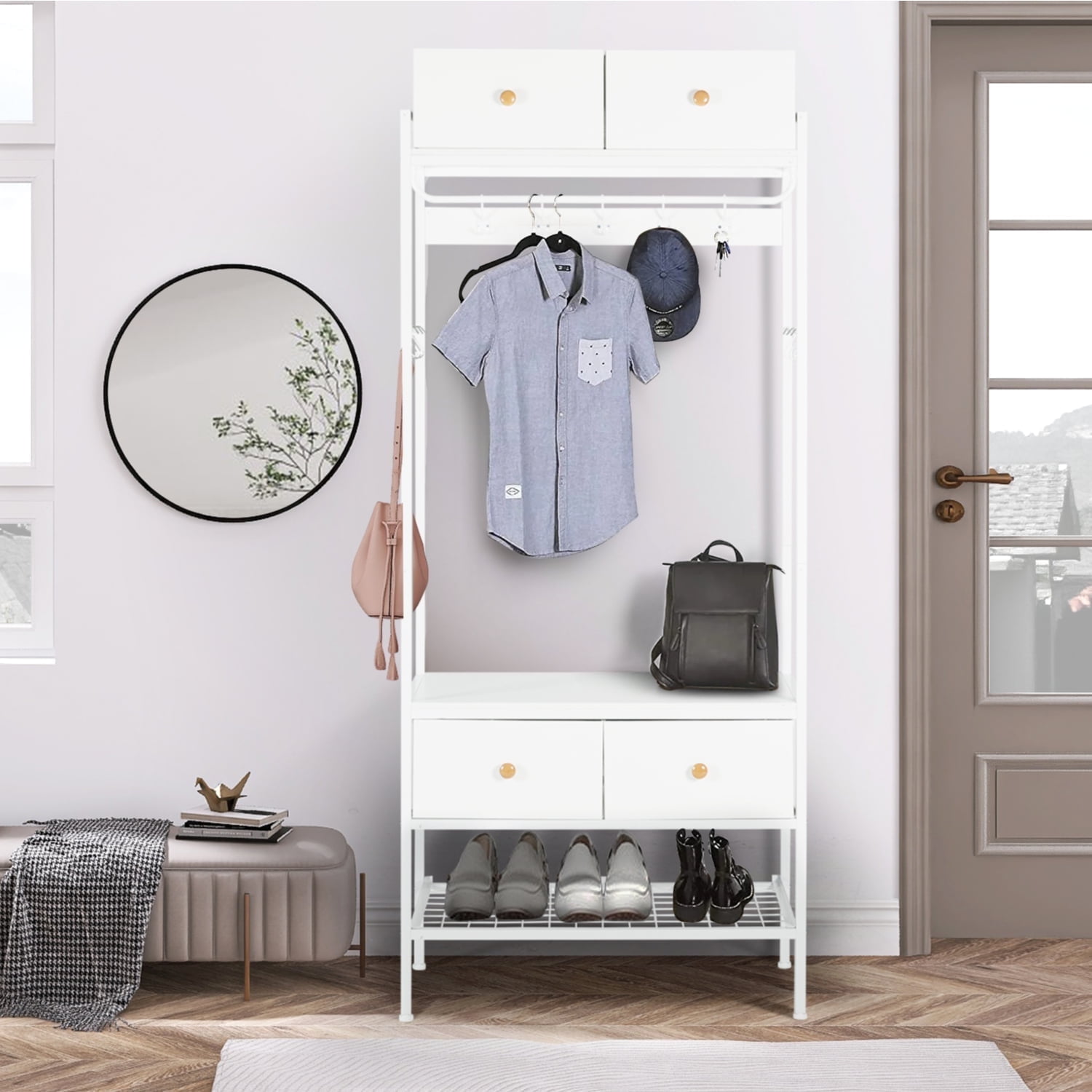 Walmart Industrial Clothes Rack, Entry Coat Hanger with Shelves ...