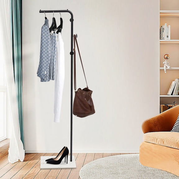 Free Standing Coat Rack 77.16lbs Load Capacity, Iron+Slate Construction,3 Anti-Slip Hooks with Shoe Base for Entryway Bedroom