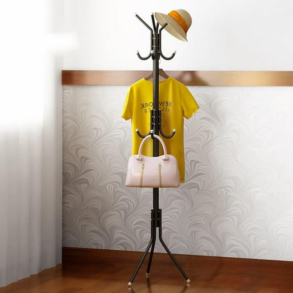 Free-Standing Coat Rack Stand Hanger 12-Hooks Metal Organizer,Entry-Way Furniture Hall Tree for Hanging Up Hand-Bag,Cloth,Hat,Jacket,Winter Scarf Holder for Home or Office Black,Classic
