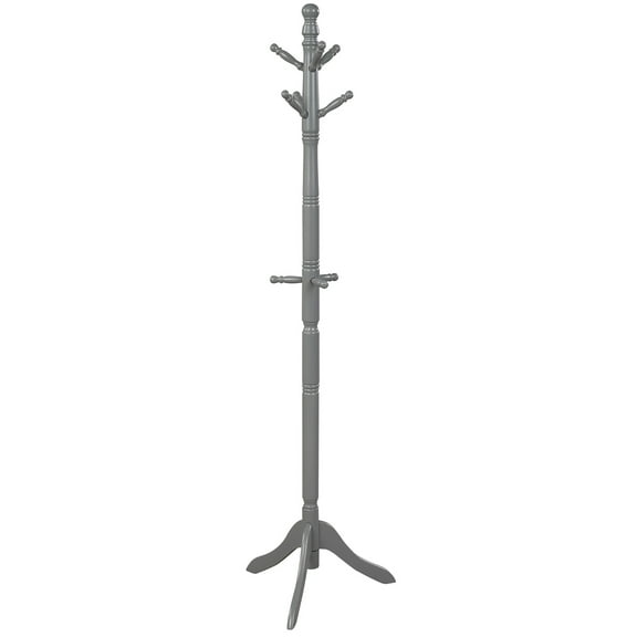 Costway Free Standing Coat Rack Wooden Hall Tree 2 Adjustable Height w/ 9 Hooks Grey