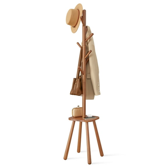 Free Standing Coat Rack with 8 Hooks and Storage Shelf - Multifunctional Hall Tree, 67.1 Inches Tall, for Entryway, Hallway, Bedroom