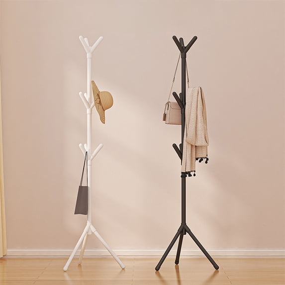 Free Standing Coat Rack with Hat Holder, Space Saving Garment Storage Organizer for Entryway Bedroom Sturdy Clothes Stand Easy Assembly